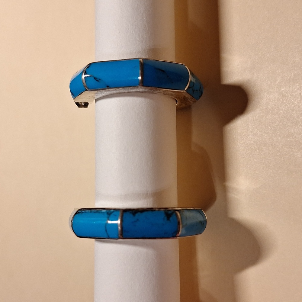 Turquoise and Silver Hoop Earrings